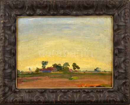 Jelzés nélkül, feltehetően Endre Béla (1870-1928) műve: Alföldi táj. Olaj, vászon. Dekoratív, kissé sérült fakeretben. 27×36 cm