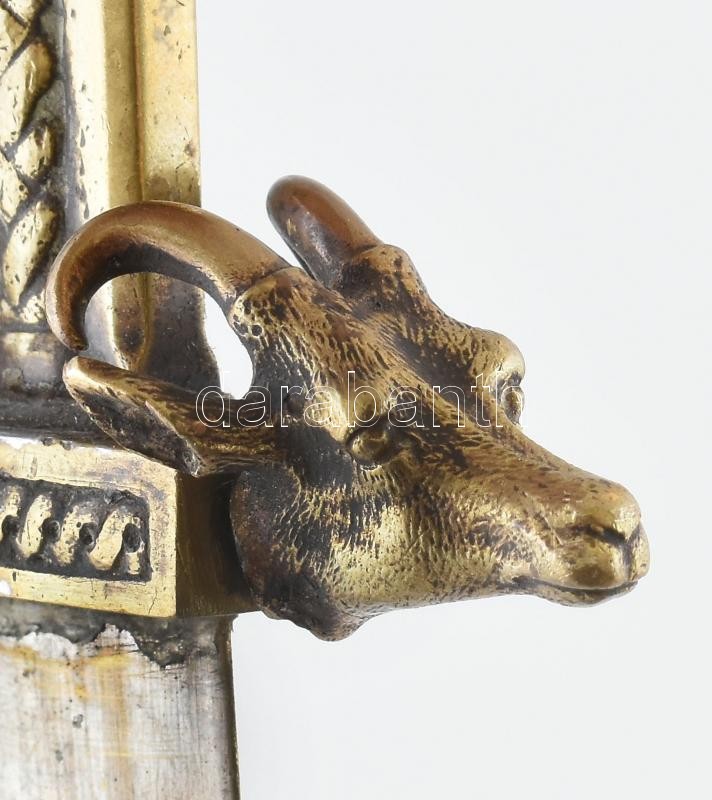 Kosfejes bronz vadász tőr, bőr tokkal. 26 cm - Image 2