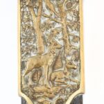 Kosfejes bronz vadász tőr, bőr tokkal. 26 cm - Image 3