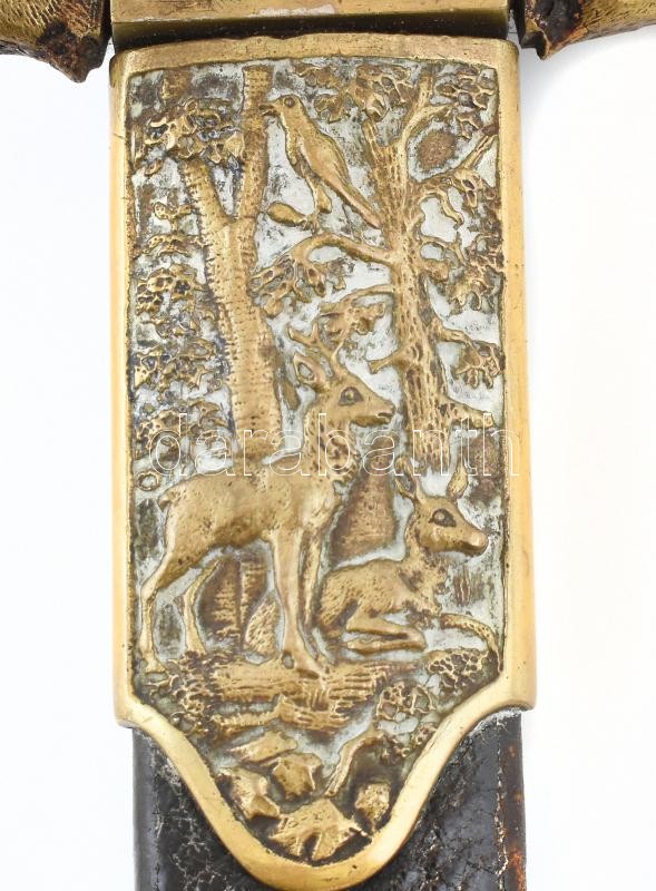 Kosfejes bronz vadász tőr, bőr tokkal. 26 cm - Image 3