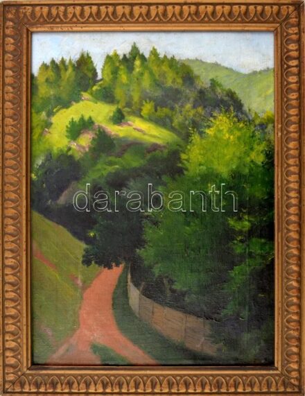 Haáz Sándor (1912-2007): Erdélyi táj. Olaj, vászon. Ligatúrás jelzéssel. 52,5x37 cm. Dekoratív, kissé sérült fakeretben.