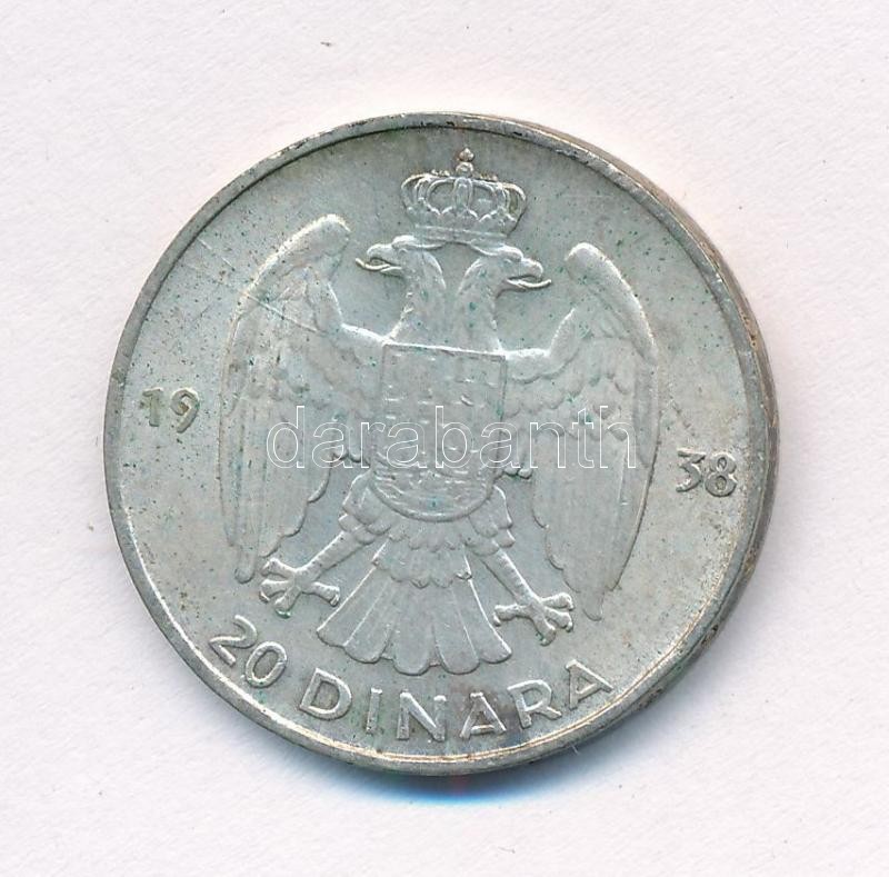 Jugoszlávia 1938. 20D Ag 'II. Péter' T:1- Yugoslavia 1938. 20 Dinara Ag 'Petar II' C:AU Krause KM#23 - Image 2