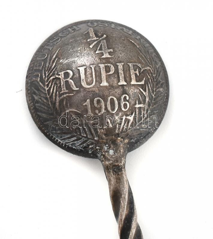 Ezüst (Ag) Német Kelet Afrika 1906. 'II. Vilmos' pénzből átalakított füszerkanál, h: 10 cm, nettó: 7,3 g, jelzés nélkül. - Image 2