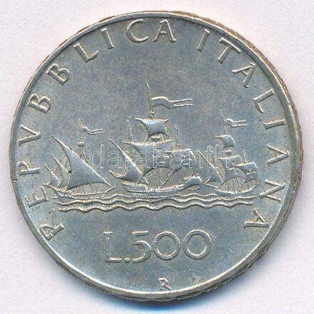 Olaszország 1966R 500L Ag 'Kolumbusz hajói' T:2,2- patina Italy 1966R 500 Lire Ag 'Columbus' Ships' C:XF,VF patina Krause KM#98