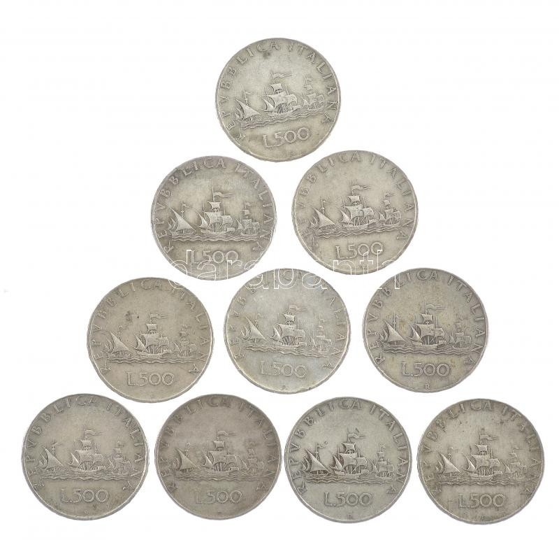Olaszország 1959R 500L Ag 'Kolumbusz hajói' (10x) T:2-,3 patina Italy 1959R 500 Lire Ag 'Columbus' ships' (10x) C:VF,F patina Krause KM#98