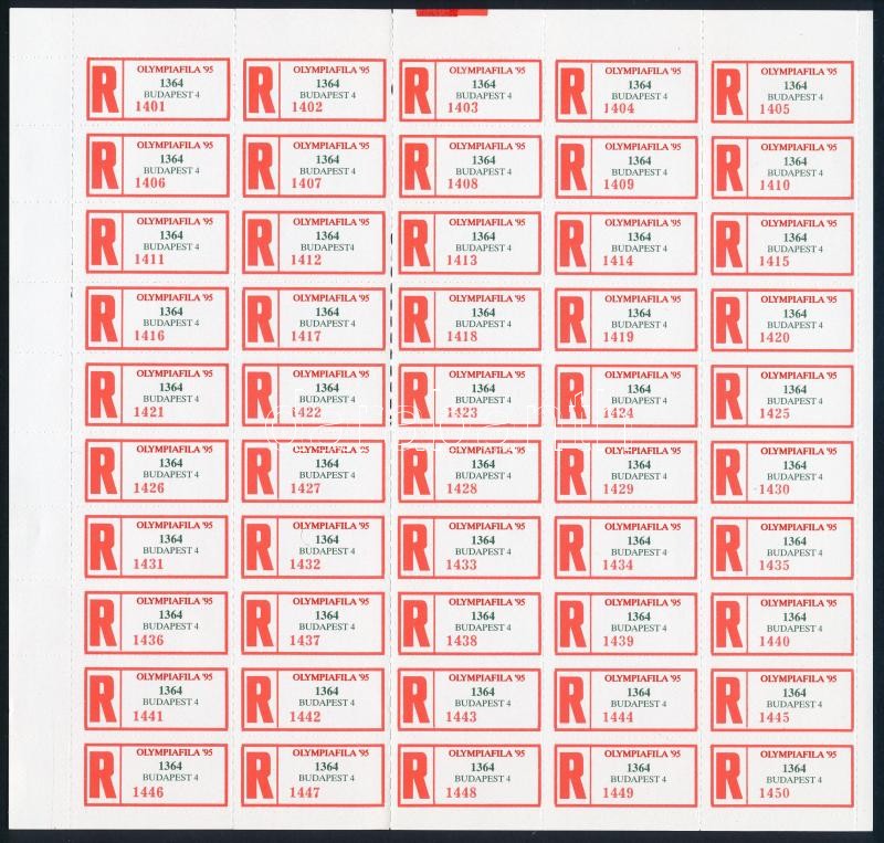 Magyarország 1995 Olympiafila ragjegy teljes ív / Hungarian 1995 Olympiafila registration label sheet