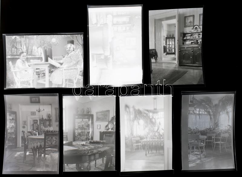 Régi lakásbelsők, bútorok, 7 db, 6×9 cm