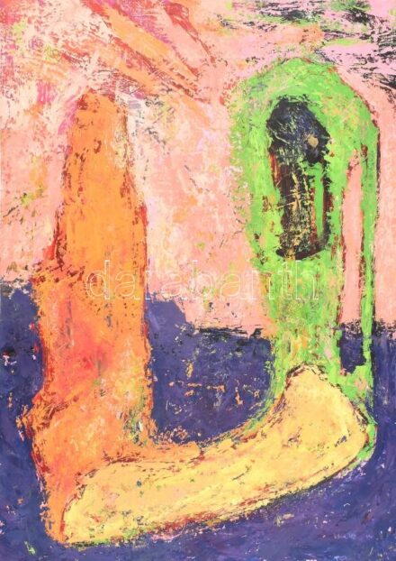 Rizmayer Péter (1977-): Csendélet, 2005. Akril, gouache, karton, jelzett a hátoldalán. 70x50 cm