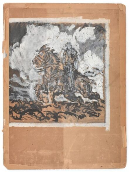 Olvashatatlan jelzéssel, 1900 körül: Babák népviseletben. Akvarell, ceruza, papír, lap széli apró sérüléssel, kartonra kasírozva. 29×41 cm. Kétoldalas mű, hátoldalán száguldó lovasok, vegyes technika, karton, jelzés nélkül,
