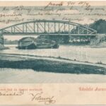 1901 Dunaharaszti, Haraszti; Nagy vasúti híd és dunai malmok, úszó hajómalom. Divald Károly kiadása / floating boat mill