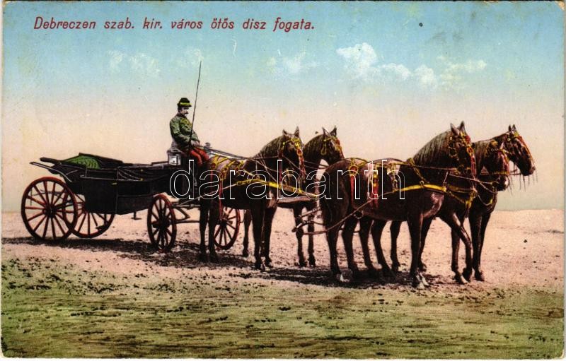 1913 Debrecen, Debreczen szab. kir. város ötös díszfogata, magyar folklór (EK)