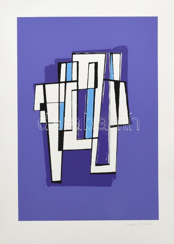 Frank Magda (1914-1997): Geometrikus kompozíció Szitanyomat, papír, jelzett, 40×27 cm / screenprint on paper, signed