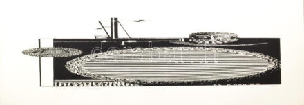 Joseph Kádár (1936-2019): 'L'Horizontalisme', 1994. Szitanyomat, papír, jelzett. 19/100 számozással. 22x85 cm