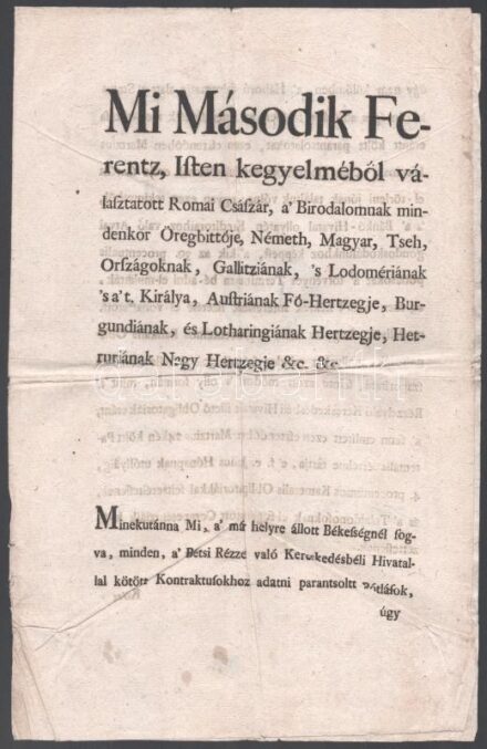 1801 II. Ferenc rendelete a napoleoni háborúk miatt felvett államkölcsön kifizetésének átütemezéséről 4 p.hajtva