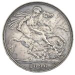 Nagy-Britannia 1896. 1C Ag 'Viktória' (28,39g) T:1-,2 patina, ph. Great Britain 1896. Crown Ag 'Victoria' (28,39g) C:AU,XF patina, edge error Krause KM#783