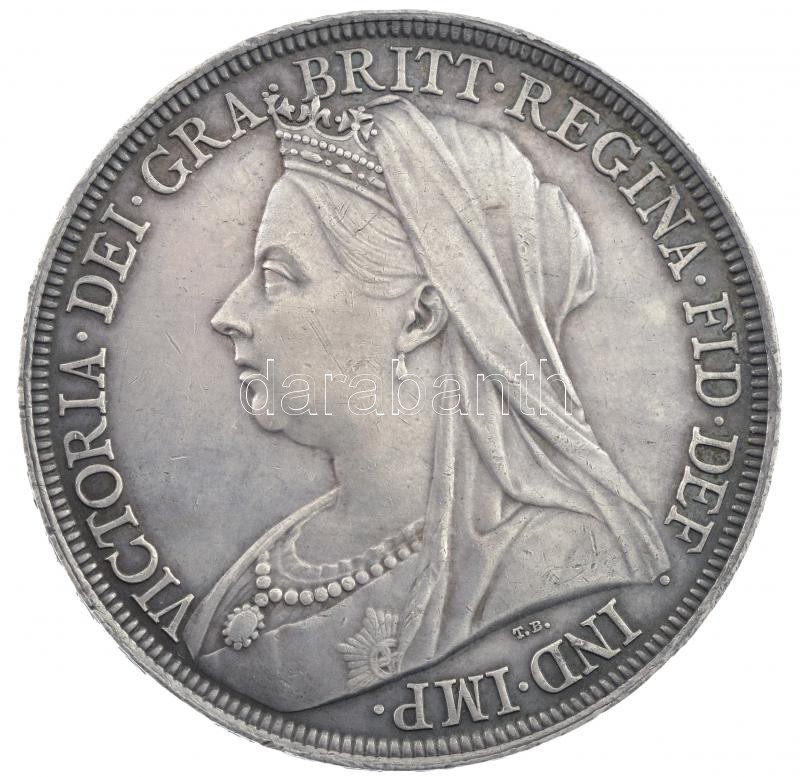 Nagy-Britannia 1896. 1C Ag 'Viktória' (28,39g) T:1-,2 patina, ph. Great Britain 1896. Crown Ag 'Victoria' (28,39g) C:AU,XF patina, edge error Krause KM#783 - Image 2