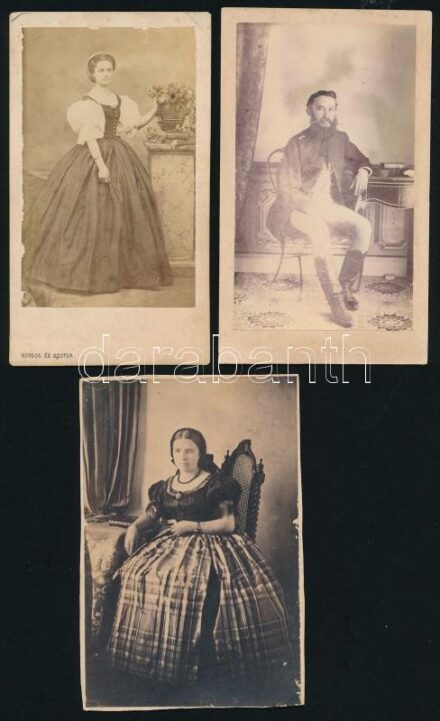 cca 1865-1870 3 db keményhátú portré pesti műtermekből, 10,5×6,5 cm