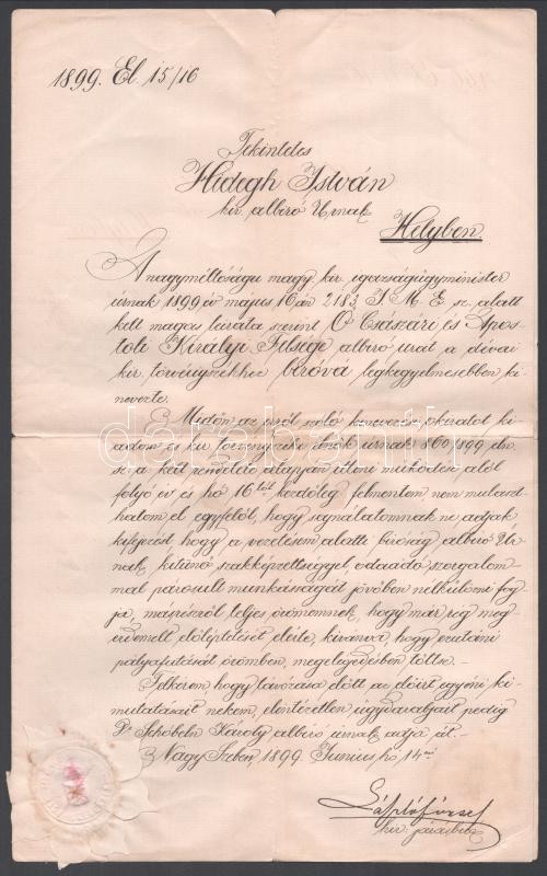 1899 Nagyszeben, bírói kinevezéséről szóló okmány