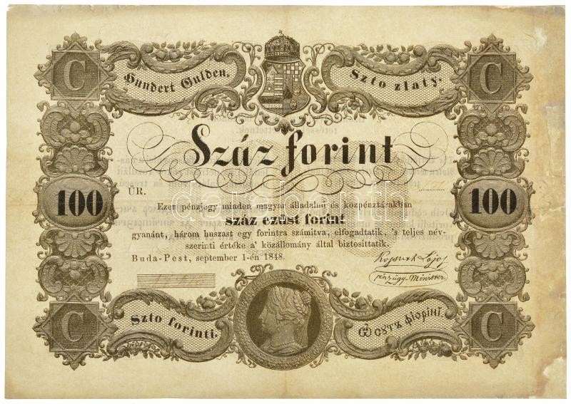 1848. 100Ft 'Kossuth bankó', 'ÜR 17418' T:III restaurált Hungary 1848. 100Ft 'Kossuth banknote', 'ÜR 17418' C:F restored Adamo G114