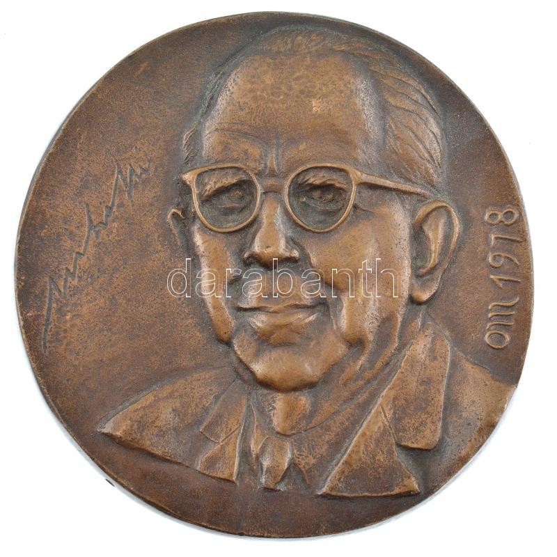 Osváth Mária (1921-1998) 1978. Férfiportré bronz plakett (112mm) T:1