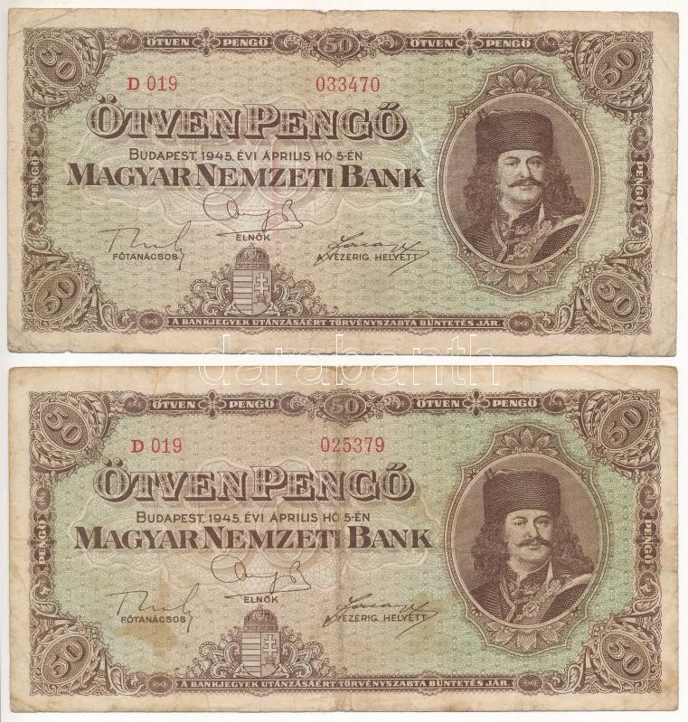 1945. 50P (4db) T:III,III- Adamo P15 - Image 3