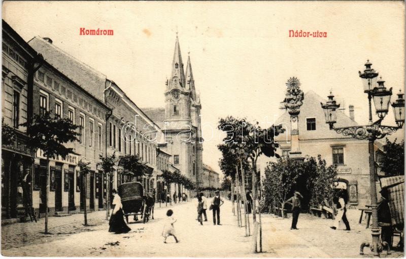 1907 Komárom, Komárno; Nádor utca, üzletek. E.D.K. 'Pannonia' 907-11. / street view, shops (Rb)
