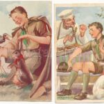 6 db RÉGI Márton L.-féle Cserkészlevelezőlapok Kiadóhivatal képeslap Márton L. szignóval / 6 pre-1945 Hungarian scout art postcards - Image 2