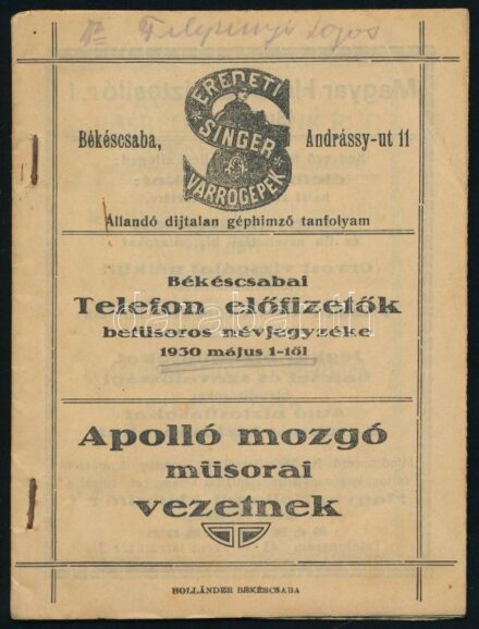 1930 Békéscsabai telefonkönyv 30 p