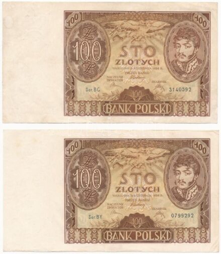 Lengyelország 1934. 100Zl (2x) T:III szép papír Poland 1934. 100 Zlotych (2x) C:F nice paper Krause P#75