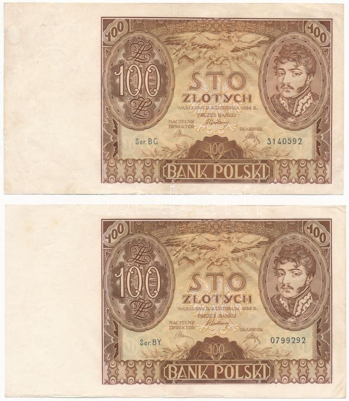 Lengyelország 1934. 100Zl (2x) T:III szép papír Poland 1934. 100 Zlotych (2x) C:F nice paper Krause P#75