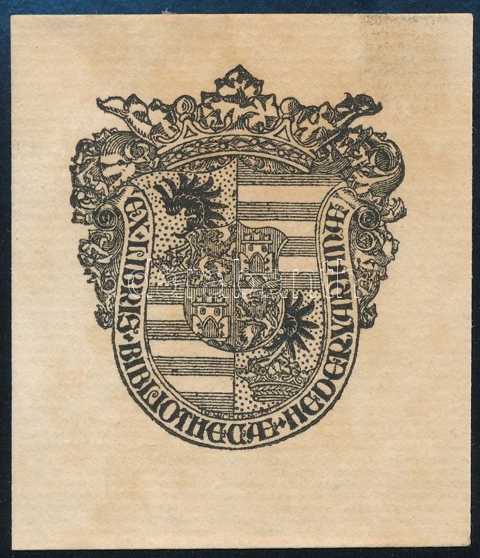 Ex libris BIbliotheca Hedervary. Rézmetszet. 6x5 cm