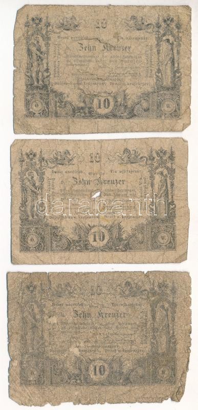 1860. 10kr (3db: 'D' sorozat 2x, 'G' sorozat 1x) T:IV Hungary 1860. 10 Kreuzer (3pcs: 'D' series 2x, 'G' series 1x) C:G Adamo G92