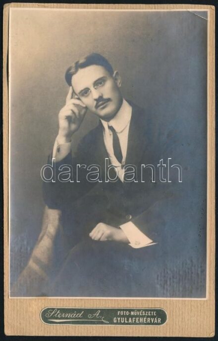 cca 1920 Férfiportré, kartonra ragasztott fotó Sternád gyulafehérvári műterméből, sarkán törésnyom, 14×9,5 cm