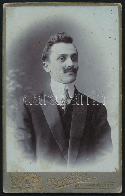 cca 1900 Férfiportré, keményhátú fotó Csejdy Lajos gyulafehérvári műterméből, 10,5×6,5 cm