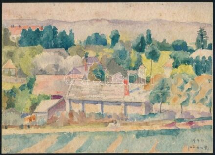 Johan Hugó (1890-1951): Csíz, 1941. Akvarell, tus, papír, jelzett. Proveniencia: Johan Hugó hagyatéka. 18x25 cm. Kissé foltos / Johan Hugó (1890-1951): Ciz (Slovakia), watercolou rand ink on paper, signed. Provenance: from the estate of the