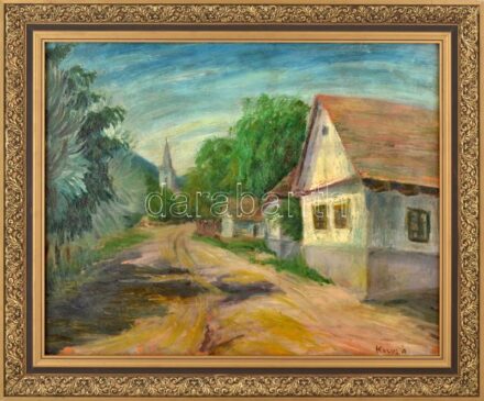 Kocsis Árpád (1914-1985): Falu a Bükkben. Olaj, farost. Jelzett. Dekoratív fakeretben. 50x62 cm