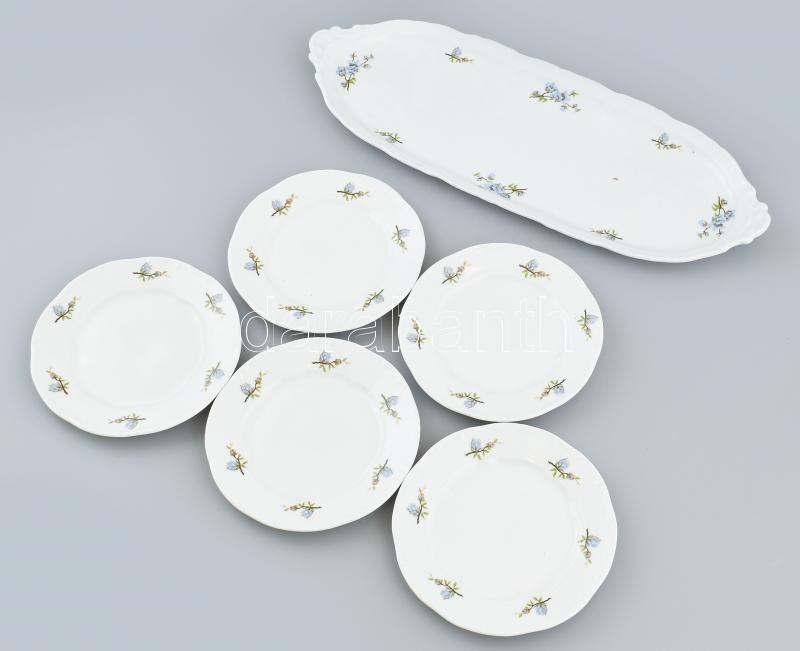 6 személyes Zsolnay szendvicses készlet, matricás porcelán, jelzett, hibátlan.