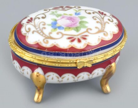 Porcelán szelence, fém szerelékkel. Matricás, jelzés nélkül, hibátlan, m: 4,5 cm