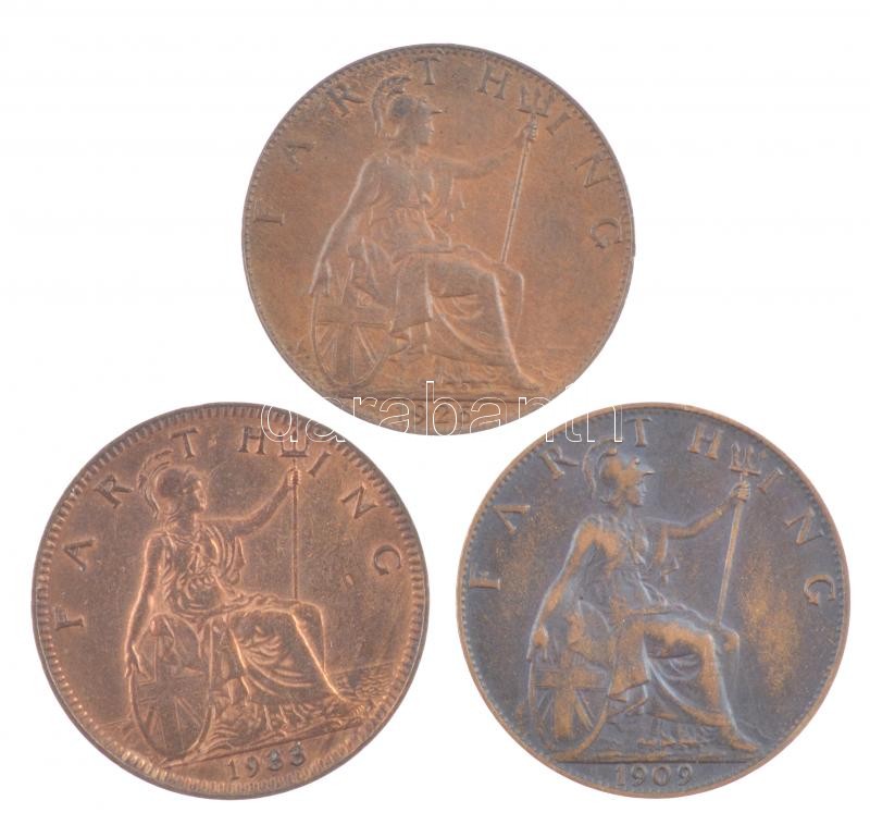 Nagy-Britannia 1909. Farthing Cu 'VII. Eudárd' + 1925. Farthing Cu 'V. György' + 1933. Farthing Cu 'V. György' T:1-,2 Great Britain 1909. Farthing Cu 'Edward VII' + 1925. Farthing Cu 'George V' + 1933. Farthing Cu 'George V' C:AU,XF