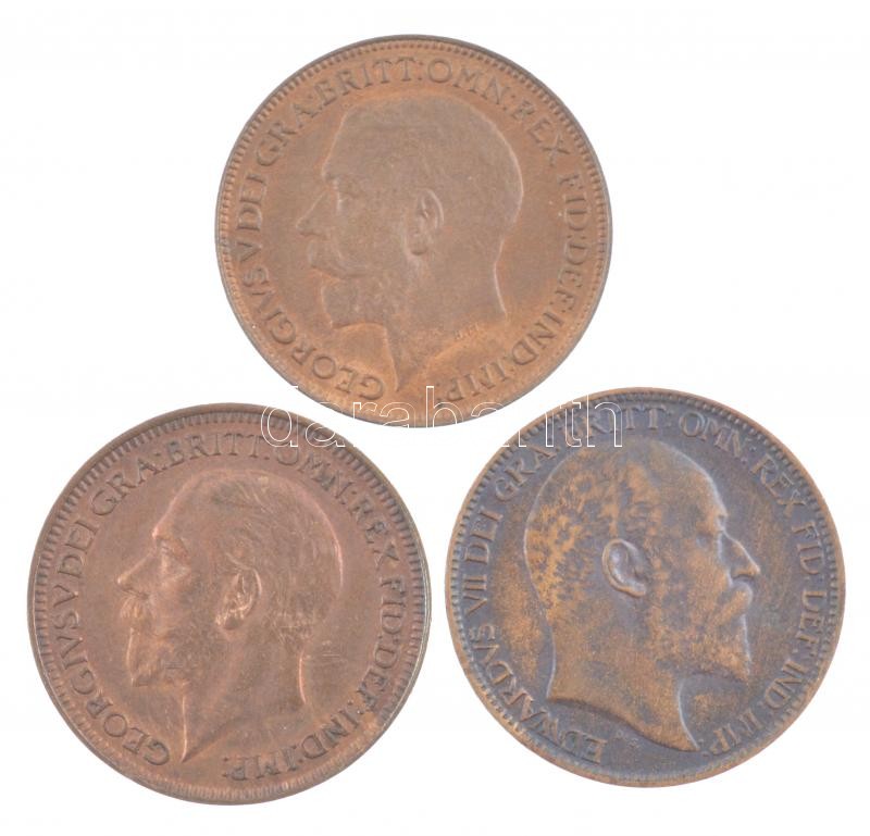 Nagy-Britannia 1909. Farthing Cu 'VII. Eudárd' + 1925. Farthing Cu 'V. György' + 1933. Farthing Cu 'V. György' T:1-,2 Great Britain 1909. Farthing Cu 'Edward VII' + 1925. Farthing Cu 'George V' + 1933. Farthing Cu 'George V' C:AU,XF - Image 2