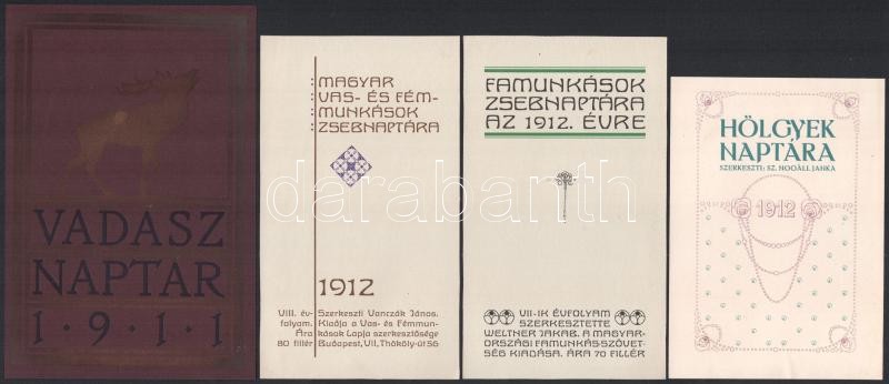 1911-1912 4 db nyomdai próbanyomat zsebnaptárak előlapjáról