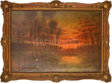 K. Spányi Béla (1852-1914): Gólyák. Olaj, vászon 70x100 cm Jelezve jobbra lent: K. Spányi B. Dekoratív, sérült, korabeli keretben. / oil on canvas, signed lower right, framed