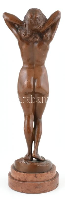 Maugsch Gyula (1882 - 1946): Nyújtózkodó akt. 20. sz. első fele. Bronz. jelzett, márvány talapzaton 37,5 cm - Image 4