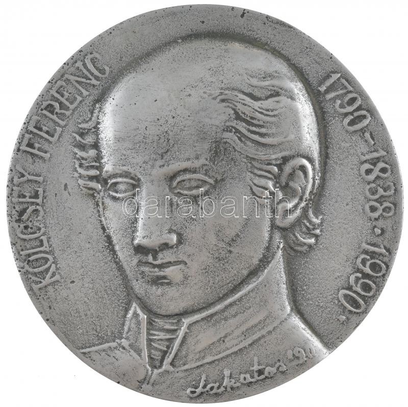 E. Lakatos Aranka (1952-) 1990. 'Kölcsey Ferenc 1790-1838-1990' egyoldalas, öntött fém plakett (143mm) T:2