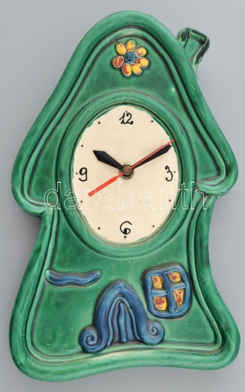 Házikós kerámia fali óra, Astron quartz szerkezettel. Jelzés nélkül, hibátlan, nincs kipróbálva. m: 27 cm