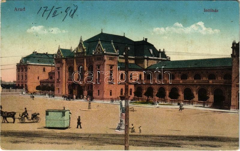 1918 Arad, indóház, vasútállomás. Kerpel Izsó kiadása / railway station (EK)