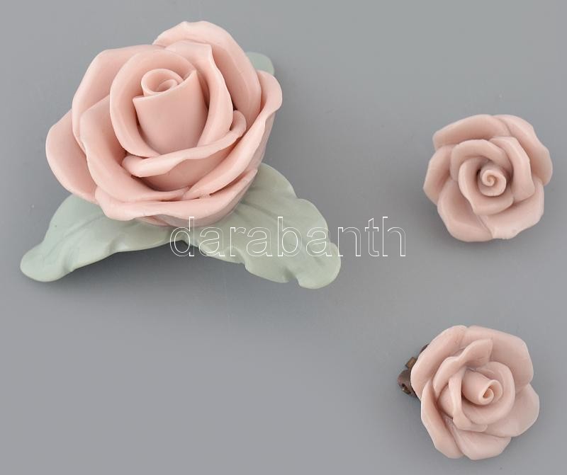 Herendi porcelán bross és fülklipsz párban. Kézzel festett jelzett, hibátlan. 5 cm - Image 2