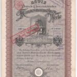 Német Birodalom / Berlin 1890. 'Német-Ausztriai Mannesmannröhren-Művek Részvénytársaság' részvénye 1000M-ról szárazpecséttel, bélyegzésekkel T:III kis ragasztás German Empire / Berlin 1890. 'Actie der Deutsch-Oesterreischischen