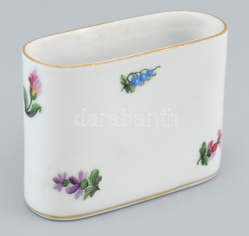 Herendi 1958 virágmintás mintás cigaretta kínáló, kézzel festett, jelzett, kopott, 6 cm