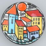 Reguly iparművész falitál, kézzel festett mázas kerámia, jelzett, hibátlan, d: 28 cm